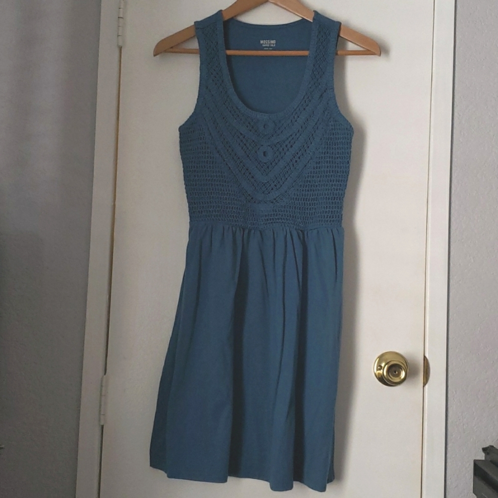 Comfy boho crochet size medium teal blue knit mini dress